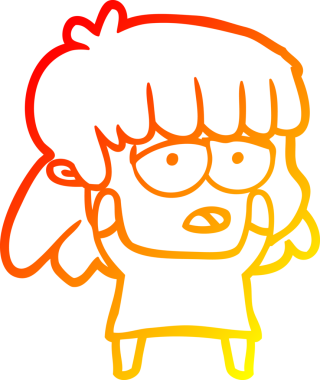 Bir insan tarafından çizilmiş, karikatür çizen, yorgun bir kadın.