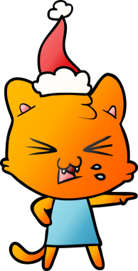 Bir insan tarafından çizilmiş Noel Baba şapkası takan bir kedinin gradyan çizimi.