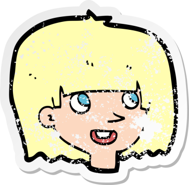 Bir insan tarafından çizilmiş mutlu kadın yüzü karikatürünün gerilimli retro yapıştırması