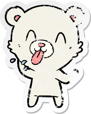 Bir insan tarafından çizilmiş dilden çıkmış kaba bir kutup ayısının sıkıntılı çıkartması.