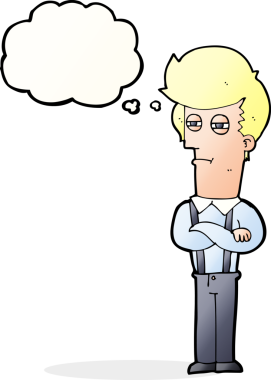 Bir insan tarafından çizilmiş düşünce baloncuğuyla rahatsız edilmiş bir adam.