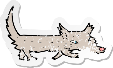 Bir insan tarafından çizilmiş küçük bir kurdun gerilmiş çıkartması.