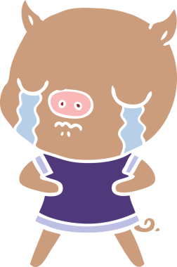 Bir insan tarafından çizilmiş düz renkli çizgi film domuz ağlaması.