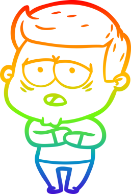 Gökkuşağı gradyan çizgi çizimi bir insan tarafından çizilmiş yorgun bir adam