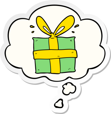 Düşünce baloncuğu ile paketlenmiş bir karikatür insan tarafından çizilmiş bir çıkartma.