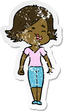 Bir insan tarafından çizilmiş karikatür kızının sıkıntılı çıkartması.