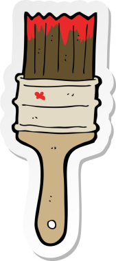 Bir insan tarafından çizilmiş karikatür boya fırçasının çıkartması.