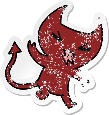 Bir insan tarafından çizilmiş kawaii sevimli bir iblisin sıkıntılı karikatür çizimi