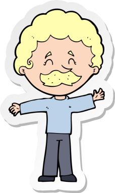 Bir insan tarafından çizilmiş bıyıklı çizgi film çocuğunun çıkartması.