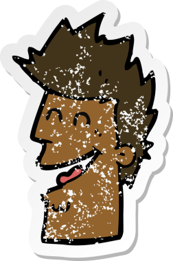 Bir insan tarafından çizilmiş mutlu bir adamın karikatür yapıştırması.