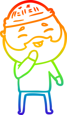 Bir insan tarafından çizilmiş mutlu sakallı bir adamın çizgi çizimi.