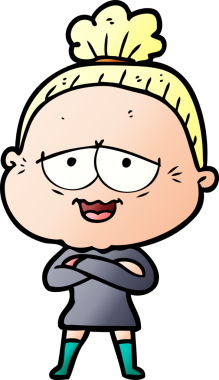 Bir insan tarafından çizilmiş mutlu yaşlı kadın çizgi filmi.