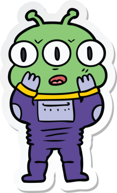 Bir insan tarafından çizilmiş üç gözlü bir uzaylının çıkartması.