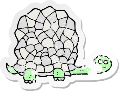 Bir insan tarafından çizilmiş karikatür kaplumbağasının geriletilmiş çıkartması.