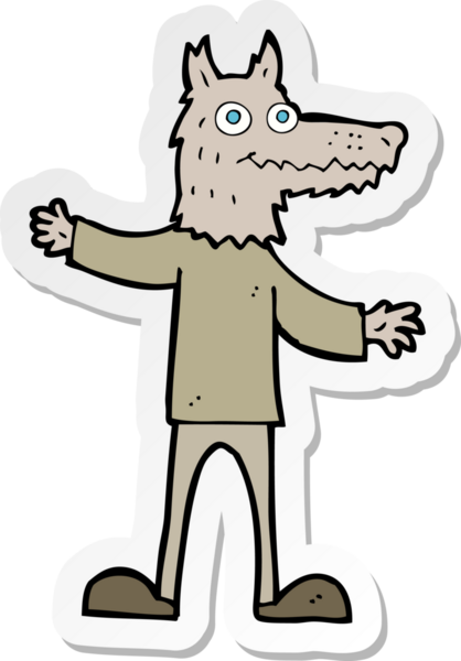 Bir insan tarafından çizilmiş bir kurt adamın çıkartması.