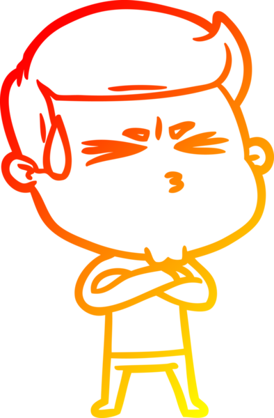 Bir insan tarafından çizilmiş terleyen bir çizgi film karakterinin sıcak çizgi çizimi.