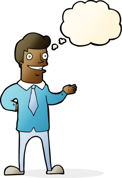 Bir insan tarafından çizilmiş düşünce baloncuğu olan çizgi film satıcısı.