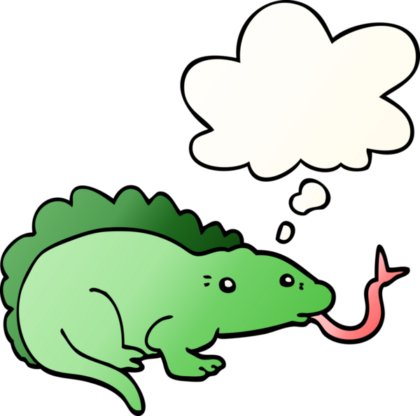 Düşünce baloncuğu olan çizgi film kertenkelesi bir insan tarafından çizilmiş.