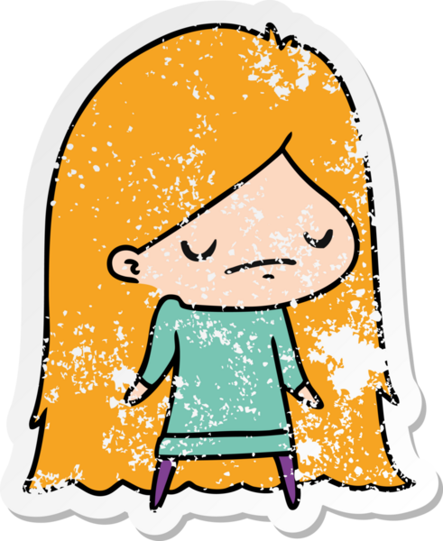 Bir insan tarafından çizilmiş sevimli bir kawai kızının sıkıntılı karikatür çizimi