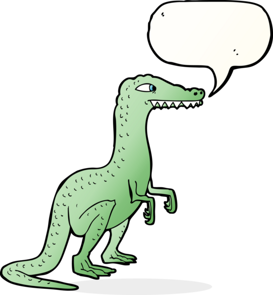 bir insan tarafından çizilmiş konuşma baloncuklu bir dinozor.