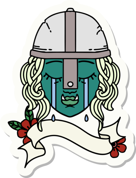 Bir insan tarafından çizilmiş ağlayan bir Ork savaşçı karakterinin çıkartması.