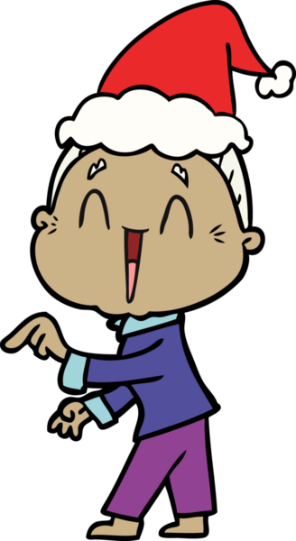 Bir insan tarafından çizilmiş Noel Baba şapkası giyen mutlu yaşlı bir kadının el çizimi.