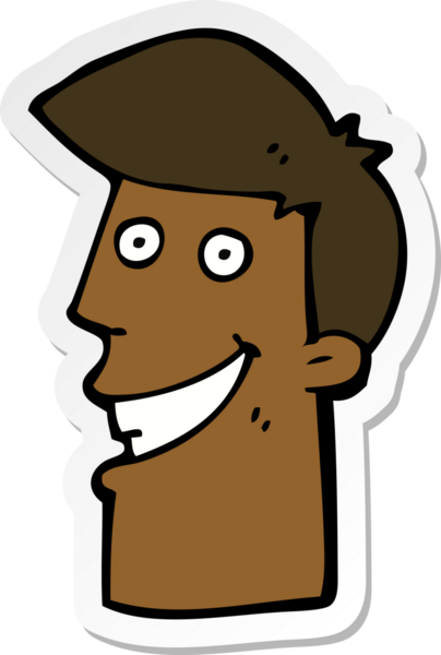 Bir insan tarafından çizilmiş sırıtan bir karikatür çıkartması.