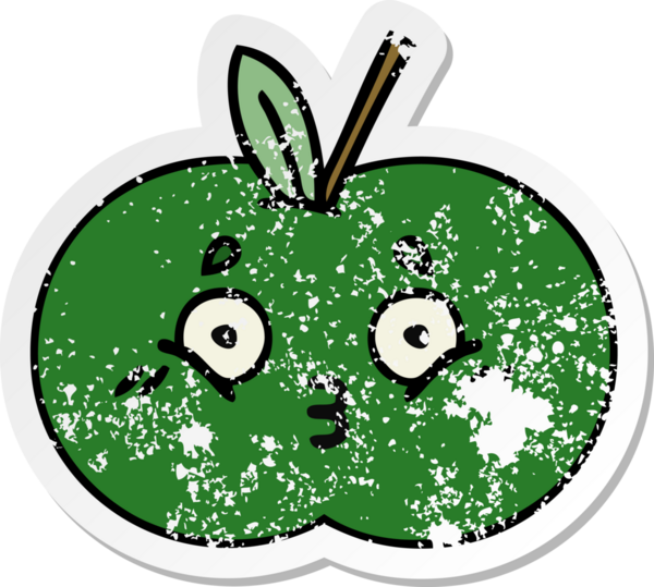 Bir insan tarafından çizilmiş tatlı, sulu bir elmanın sıkıntılı çıkartması.