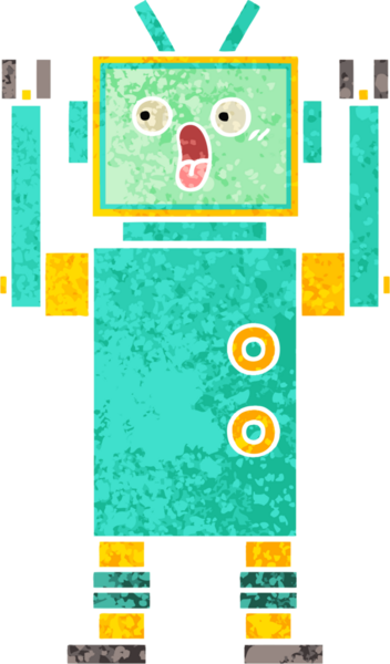 Bir insan tarafından çizilmiş bir robotun retro çizim tarzı karikatürü