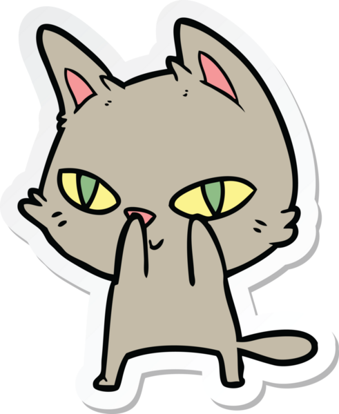 Bir insan tarafından çizilmiş çizgi film kedisinin çıkartması.