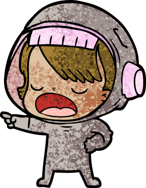 Bir insan tarafından çizilmiş konuşan astronot çizgi filmi.