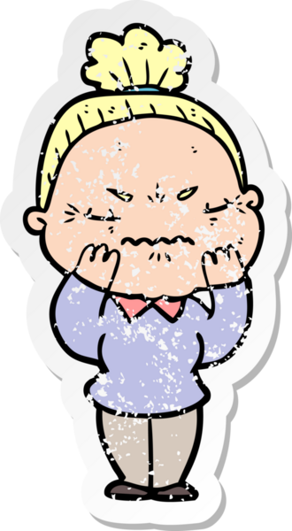 Bir insan tarafından çizilmiş, sıkıntılı bir karikatür çıkartması.