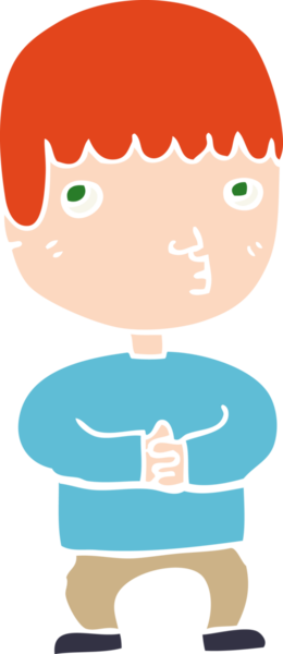 Bir insan tarafından çizilmiş düz renkli çizgi film karakteri.