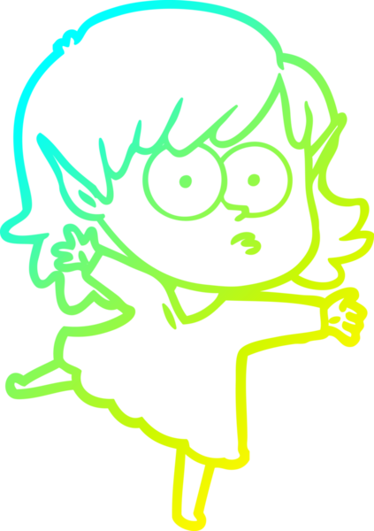 Soğuk gradyan çizgi çizimi bir insan tarafından çizilmiş bir elf kızı