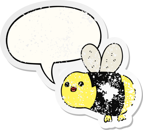 Konuşma baloncuğu olan çizgi film arısı bir insan tarafından çizilmiş sıkıntılı eski bir çıkartma