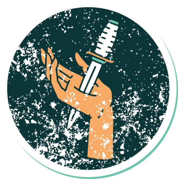 İnsan eliyle çizilmiş bir hançerin sembolik dövmeli görüntüsü.