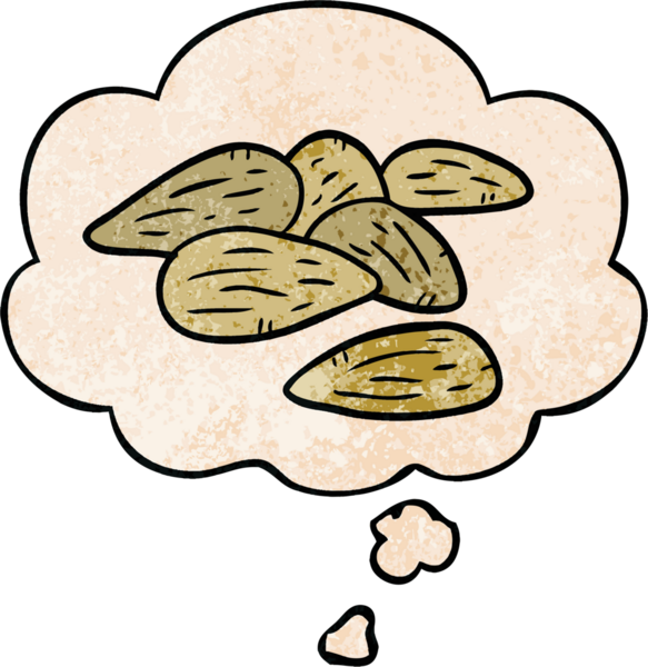 Düşünce baloncuklu çizgi film bademleri bir insan tarafından çizilmiş grunge doku tarzında.