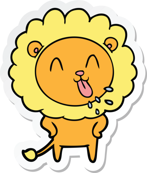 Bir insan tarafından çizilmiş mutlu bir aslanın çıkartması.