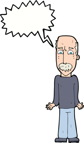 Çizgi filmdeki baba, bir insan tarafından çizilmiş konuşma balonuyla omuz silkiyor.