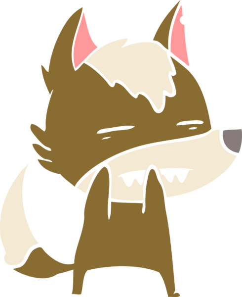 Düz renkli çizgi film kurt bir insan tarafından çizilmiş dişleri gösteriyor.