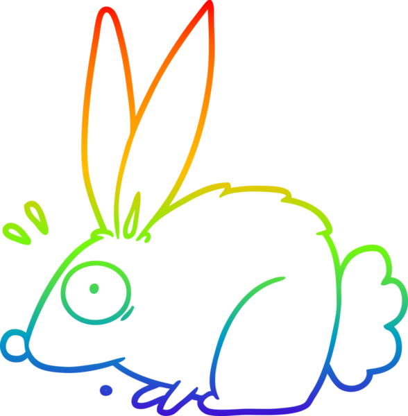 Gökkuşağı gradyan çizgi çizimi Bir insan tarafından çizilmiş korkmuş tavşan