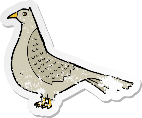 Bir insan tarafından çizilmiş karikatür kuşunun gerilmiş çıkartması.