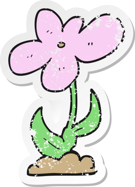 Bir insan tarafından çizilmiş karikatür çiçeğinin sıkıntılı çıkartması