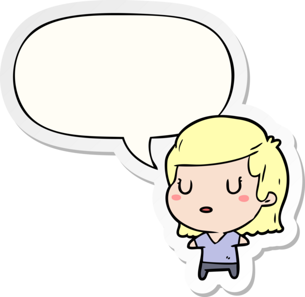 Bir insan tarafından çizilmiş konuşma balonu çıkartmalı karikatür kadın.