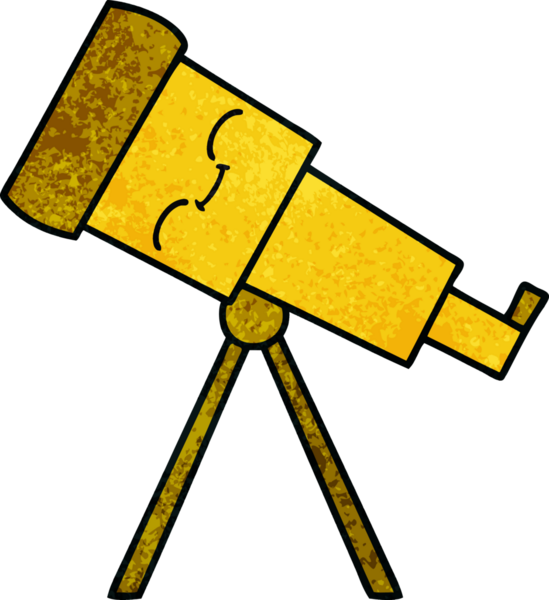 Bir insan tarafından çizilmiş bir teleskobun retro grunge desen karikatürü