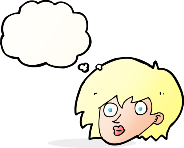 Bir insan tarafından çizilmiş düşünce baloncuğuyla kadın yüzünü şaşırtan çizgi film.