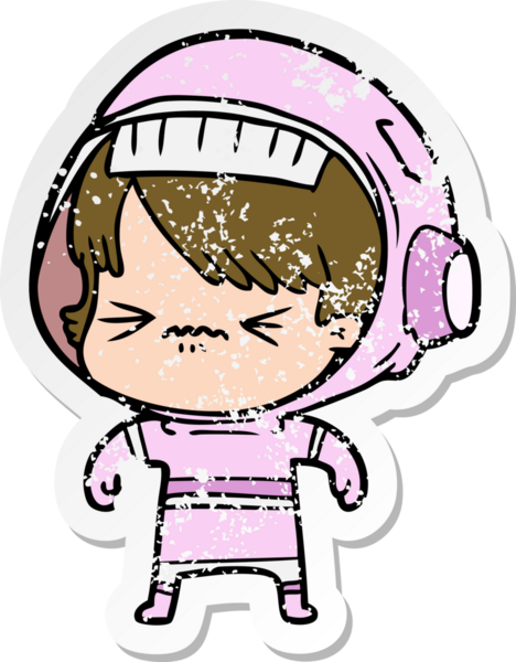 Bir insan tarafından çizilmiş kızgın bir uzay kızının sıkıntılı çıkartması.