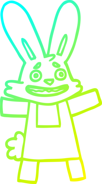 Bir insan tarafından çizilmiş korkmuş tavşan görünümlü bir çizgi film çizimi.