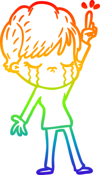 Gökkuşağı gradyan çizimi bir insan tarafından çizilmiş ağlayan bir çizgi kadın çizimi