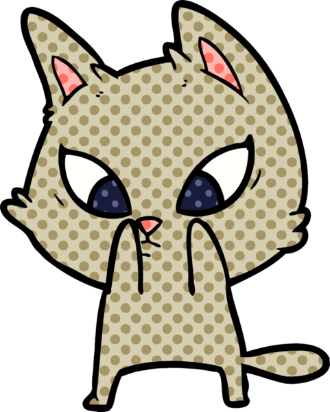 Bir insan tarafından çizilmiş kafası karışmış çizgi film kedisi.